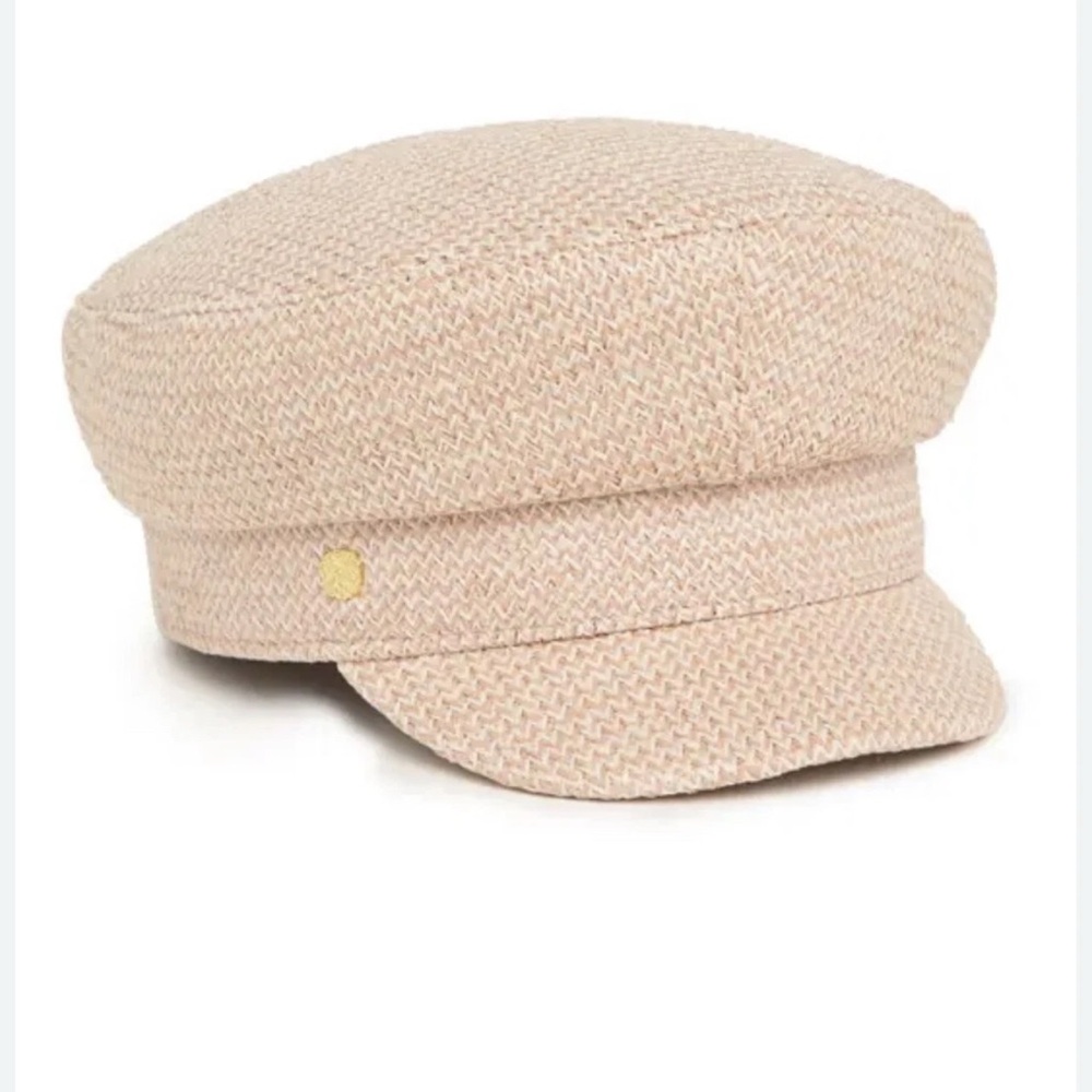 NWT VINCE CAMUTO Lacquered Paper Braid Straw Flat Cap Hat Natural Multi $42